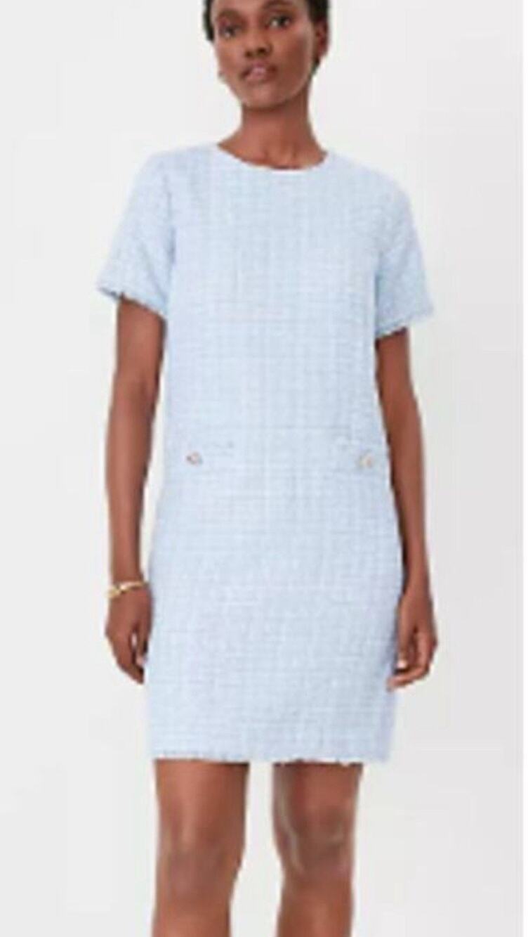 Ann Taylor Dress Womens Blue Boulce Tweed Short Sleeve Sheath Preppy NWT